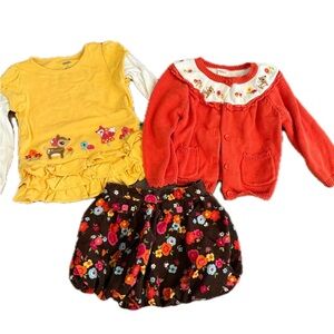 Gymboree 2t vintage woodland friends bundle sweater shirt skirt